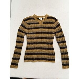 Vintage Y2K Gap Striped Sweater Women's L Yellow Brown Wool Blend 2001 RARE